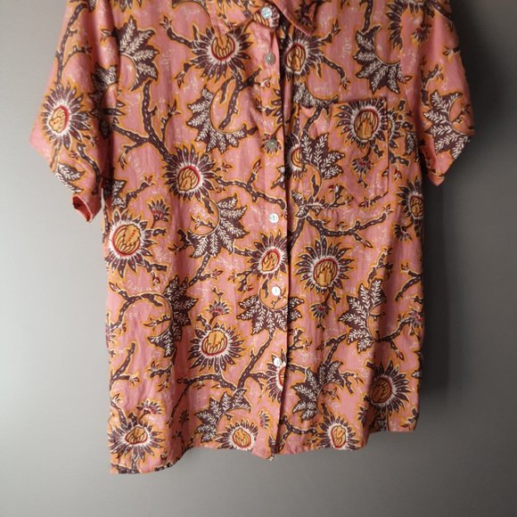 C&C California New! Women's Coral Linen Short Sleeve Collared Button Up Size XS - Picture 3 of 15